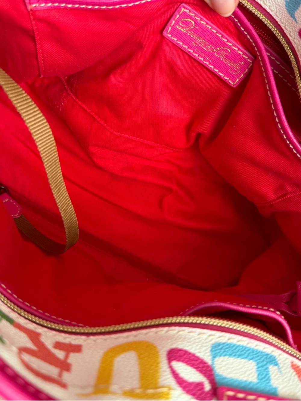 Y2K Vintage Dooney & Bourke Rainbow Letter Coated Canvas Shopper Tote - Picture 4 of 8